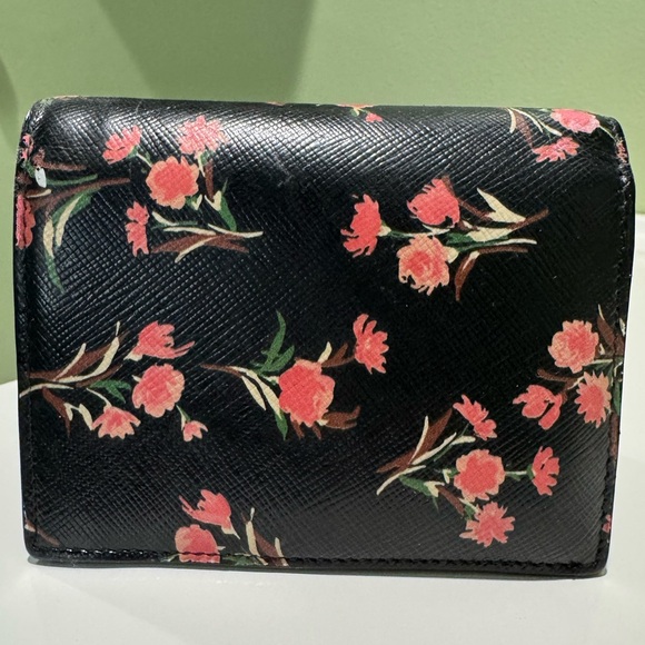 PRADA Saffiano Leather Small Bifold Wallet Black Floral Print - Picture 2 of 14
